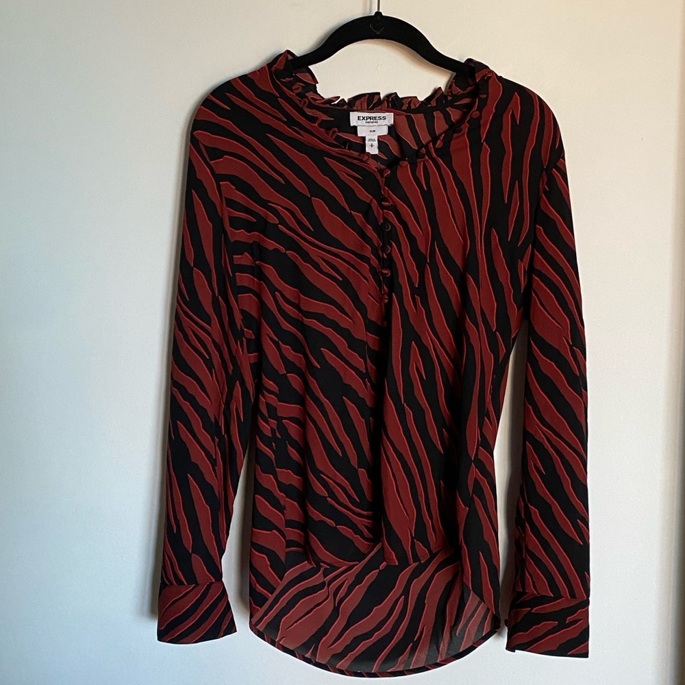 Express Res Zebra Blouse with ruffle detail and buttons. New with tags.